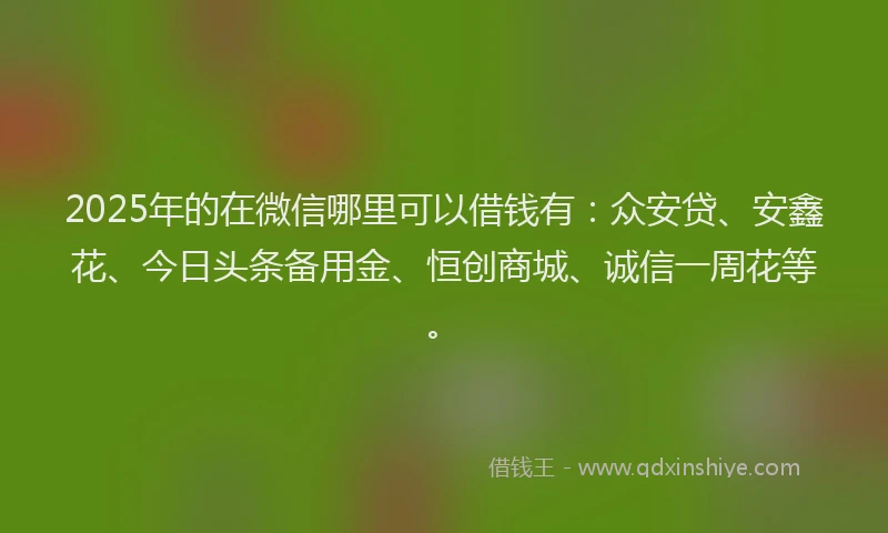 2025年的在微信哪里可以借钱有：众安贷、安鑫花、今日头条备用金、恒创商城、诚信一周花等。