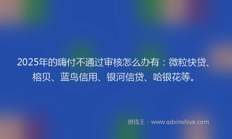 2025年的嗨付不通过审核怎么办有：微粒快贷、榕贝、蓝鸟信用、银河信贷、哈银花等。