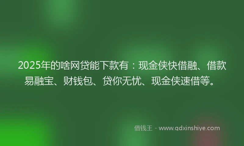 2025年的啥网贷能下款有：现金侠快借融、借款易融宝、财钱包、贷你无忧、现金侠速借等。