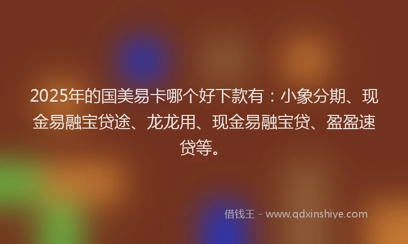 2025年的国美易卡哪个好下款有：小象分期、现金易融宝贷途、龙龙用、现金易融宝贷、盈盈速贷等。