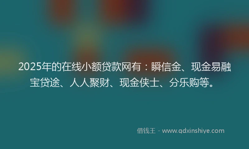 2025年的在线小额贷款网有：瞬信金、现金易融宝贷途、人人聚财、现金侠士、分乐购等。