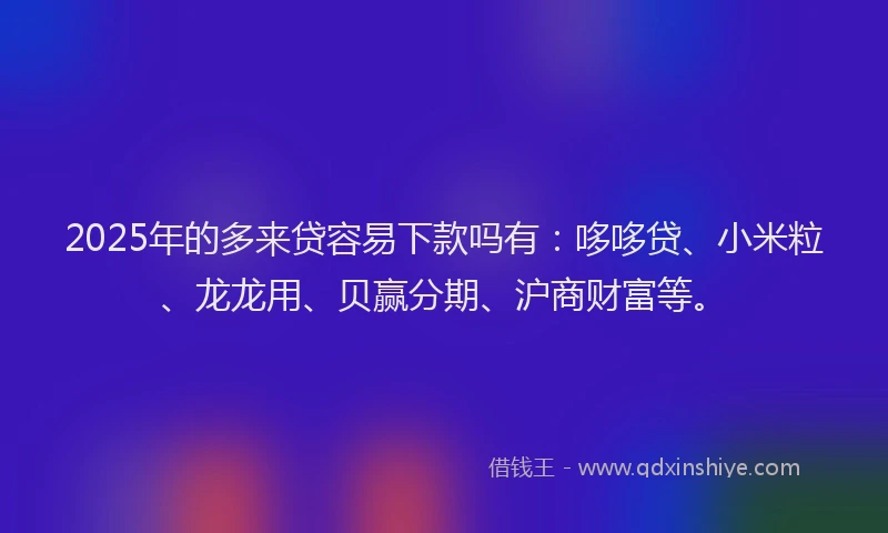 2025年的多来贷容易下款吗有：哆哆贷、小米粒、龙龙用、贝赢分期、沪商财富等。