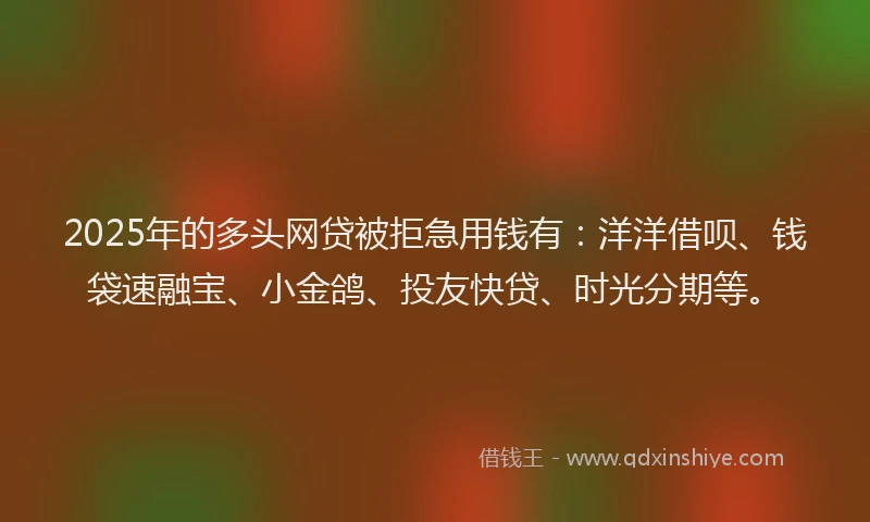 2025年的多头网贷被拒急用钱有:洋洋借呗、钱袋速融宝、小金鸽、投友快贷、时光分期等。