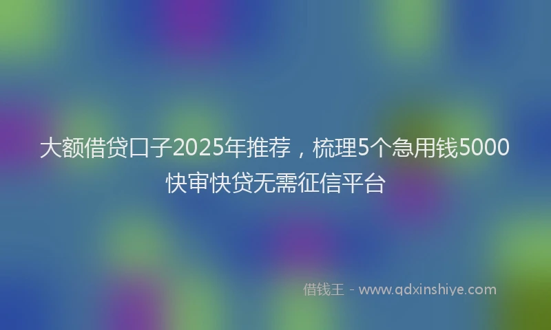大额借贷口子2025年推荐，梳理5个急用钱5000快审快贷无需征信平台