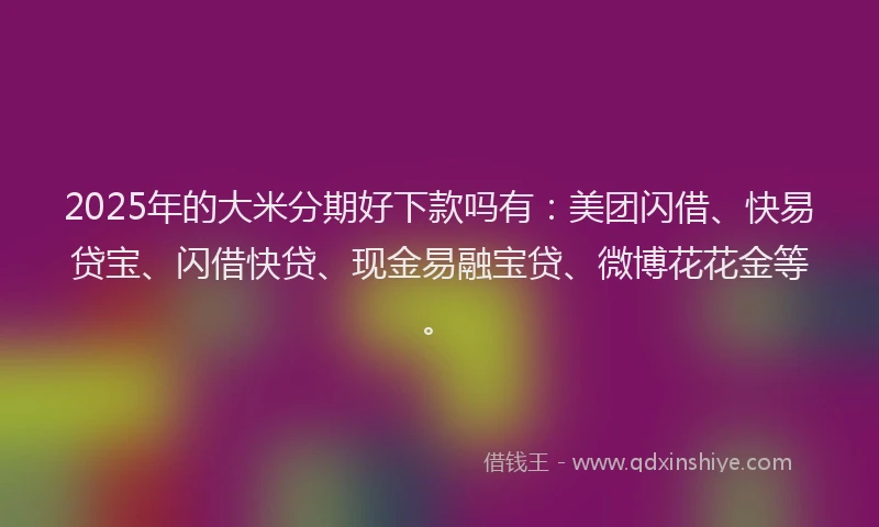 2025年的大米分期好下款吗有：美团闪借、快易贷宝、闪借快贷、现金易融宝贷、微博花花金等。