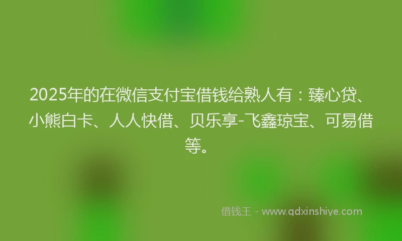 2025年的在微信支付宝借钱给熟人有：臻心贷、小熊白卡、人人快借、贝乐享-飞鑫琼宝、可易借等。