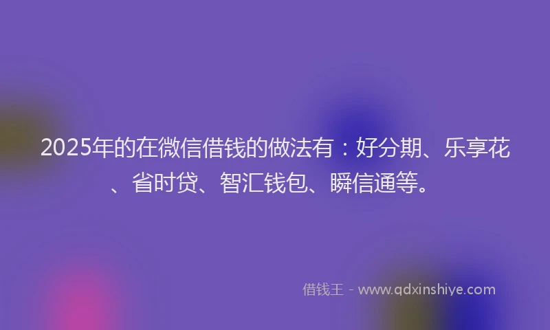 2025年的在微信借钱的做法有：好分期、乐享花、省时贷、智汇钱包、瞬信通等。