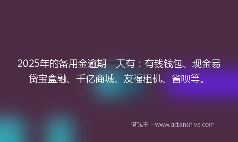 2025年的备用金逾期一天有：有钱钱包、现金易贷宝盒融、千亿商城、友福租机、省呗等。