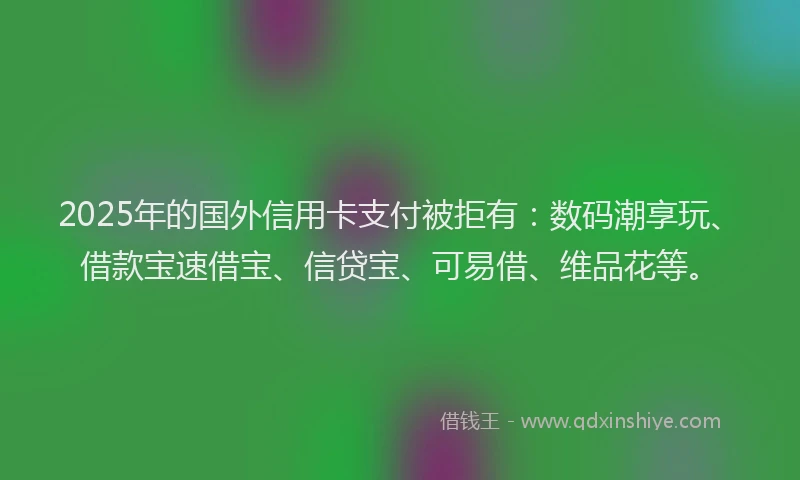 2025年的国外信用卡支付被拒有：数码潮享玩、借款宝速借宝、信贷宝、可易借、维品花等。