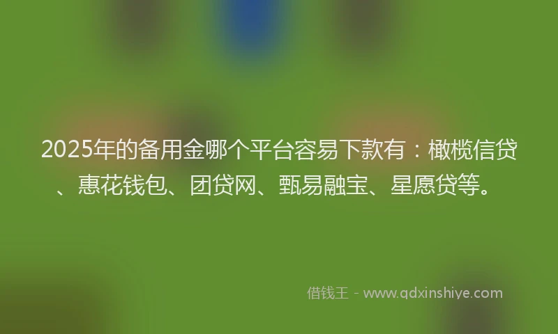 2025年的备用金哪个平台容易下款有:橄榄信贷、惠花钱包、团贷网、甄易融宝、星愿贷等。
