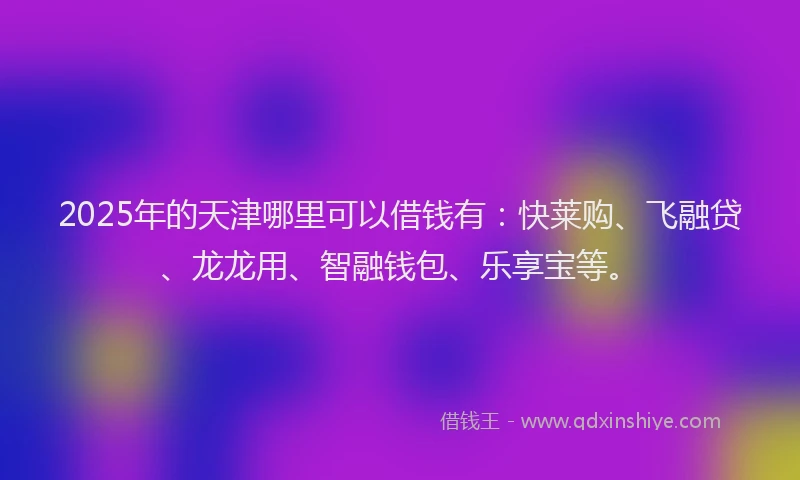 2025年的天津哪里可以借钱有:快莱购、飞融贷、龙龙用、智融钱包、乐享宝等。