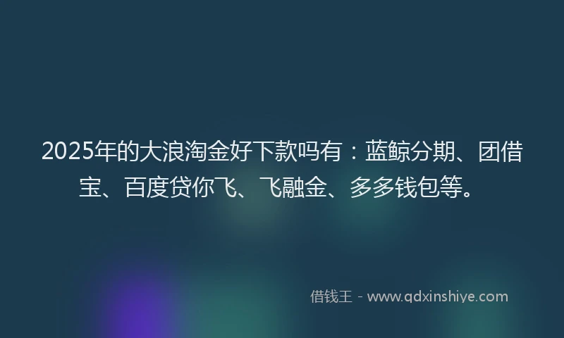 2025年的大浪淘金好下款吗有：蓝鲸分期、团借宝、百度贷你飞、飞融金、多多钱包等。