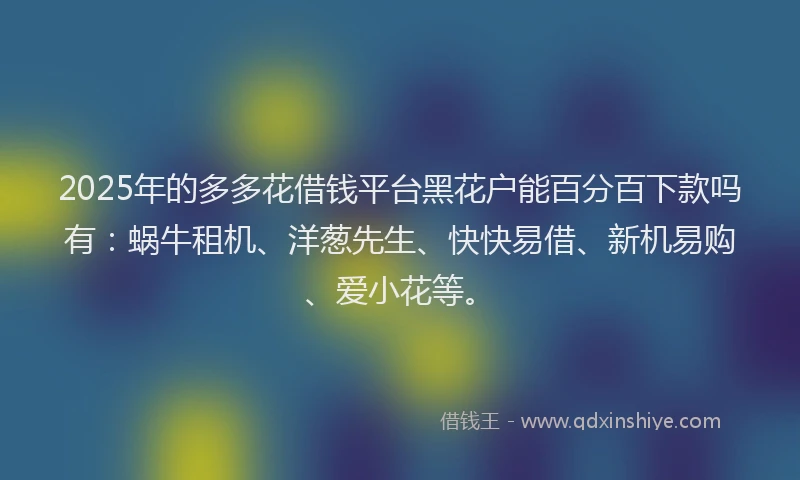 2025年的多多花借钱平台黑花户能百分百下款吗有：蜗牛租机、洋葱先生、快快易借、新机易购、爱小花等。