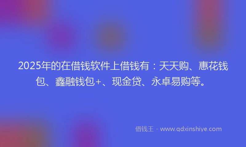 2025年的在借钱软件上借钱有：天天购、惠花钱包、鑫融钱包+、现金贷、永卓易购等。