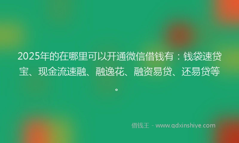 2025年的在哪里可以开通微信借钱有：钱袋速贷宝、现金流速融、融逸花、融资易贷、还易贷等。
