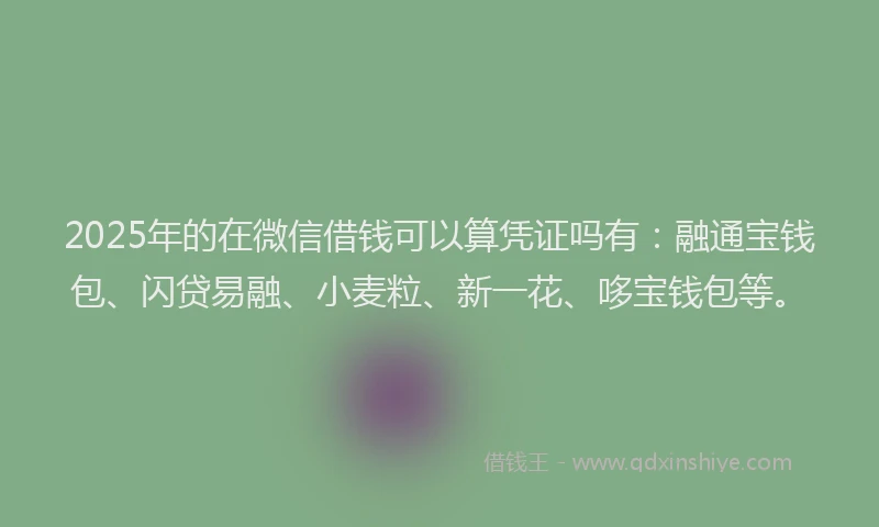 2025年的在微信借钱可以算凭证吗有：融通宝钱包、闪贷易融、小麦粒、新一花、哆宝钱包等。