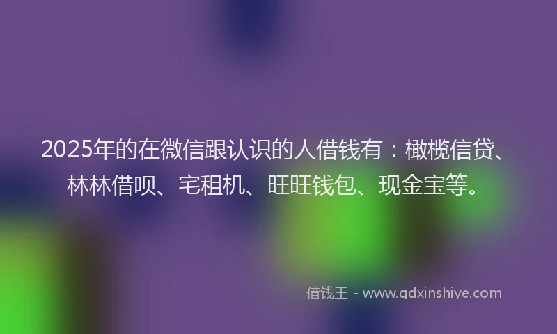 2025年的在微信跟认识的人借钱有:橄榄信贷、林林借呗、宅租机、旺旺钱包、现金宝等。