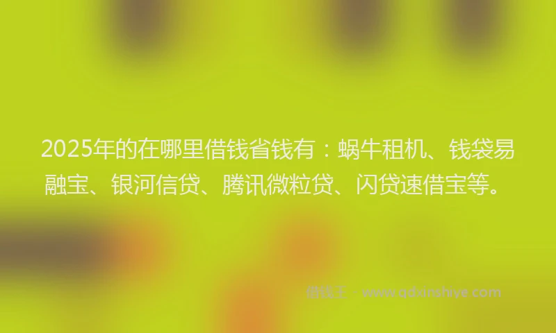 2025年的在哪里借钱省钱有：蜗牛租机、钱袋易融宝、银河信贷、腾讯微粒贷、闪贷速借宝等。