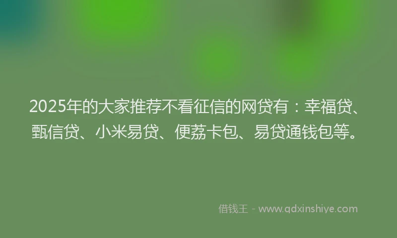 2025年的大家推荐不看征信的网贷有：幸福贷、甄信贷、小米易贷、便荔卡包、易贷通钱包等。
