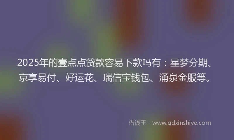 2025年的壹点点贷款容易下款吗有：星梦分期、京享易付、好运花、瑞信宝钱包、涌泉金服等。