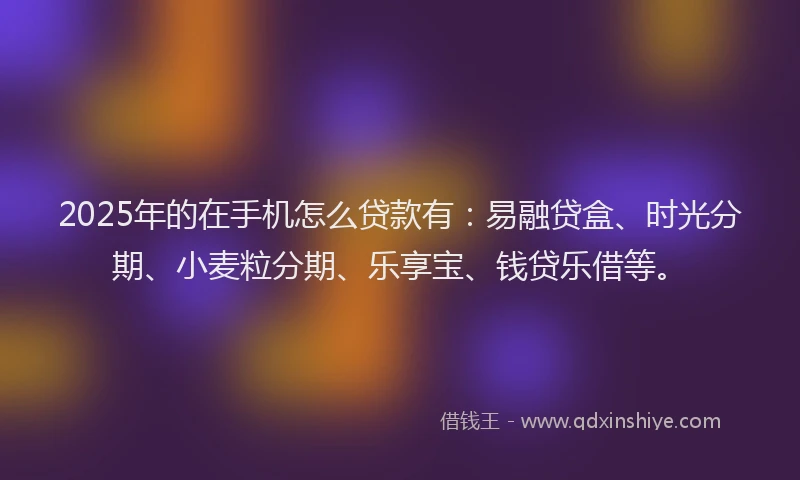 2025年的在手机怎么贷款有：易融贷盒、时光分期、小麦粒分期、乐享宝、钱贷乐借等。