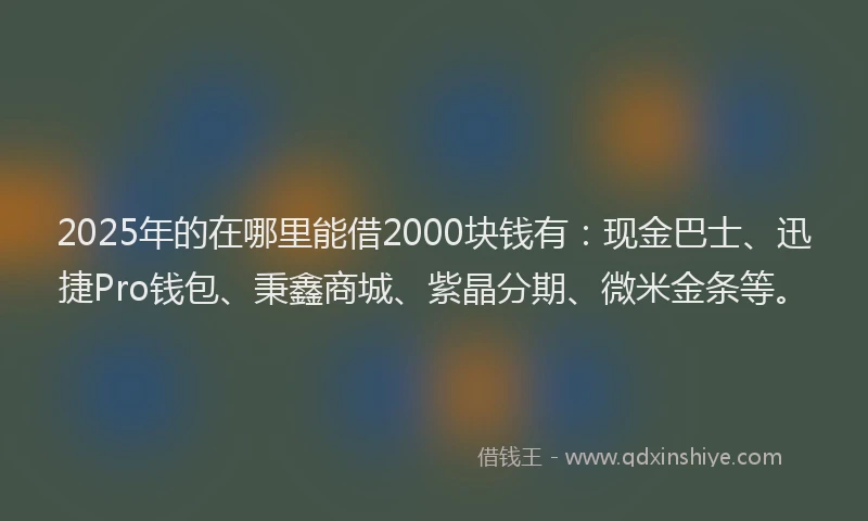 2025年的在哪里能借2000块钱有：现金巴士、迅捷Pro钱包、秉鑫商城、紫晶分期、微米金条等。