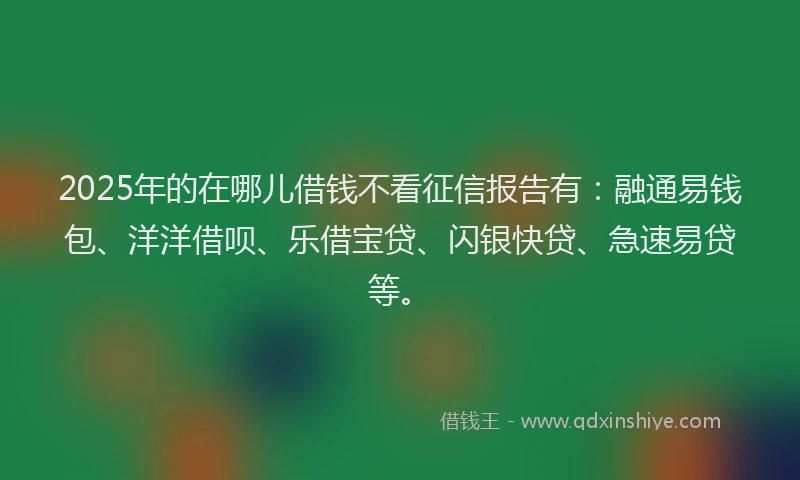 2025年的在哪儿借钱不看征信报告有：融通易钱包、洋洋借呗、乐借宝贷、闪银快贷、急速易贷等。