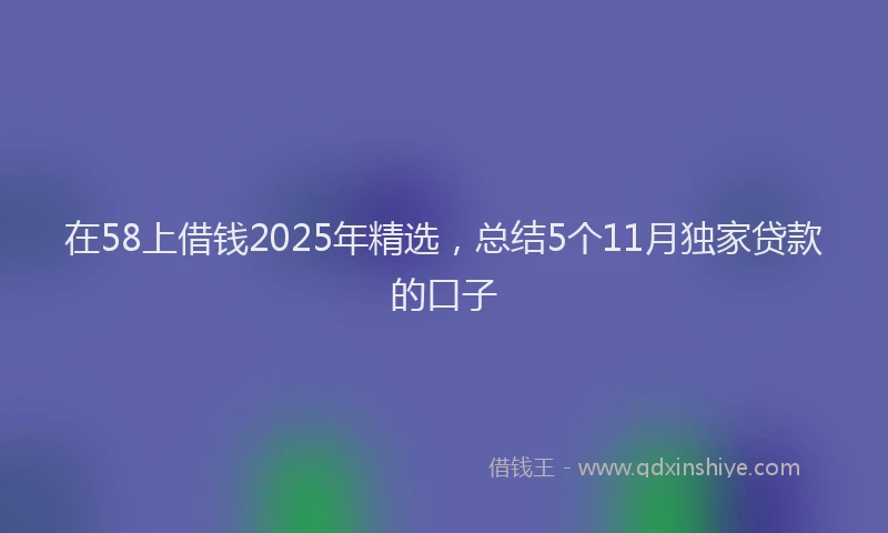 在58上借钱2025年精选，总结5个11月独家贷款的口子