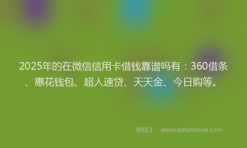 2025年的在微信信用卡借钱靠谱吗有：360借条、惠花钱包、超人速贷、天天金、今日购等。