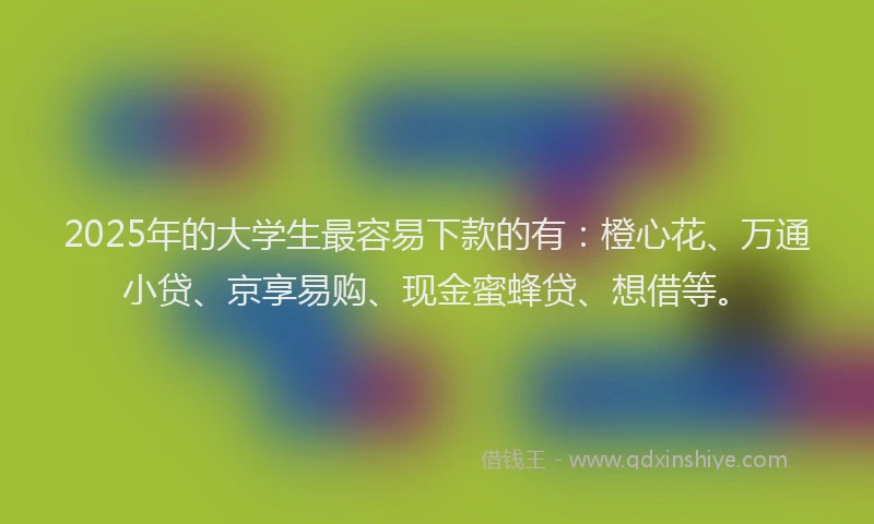 2025年的大学生最容易下款的有：橙心花、万通小贷、京享易购、现金蜜蜂贷、想借等。