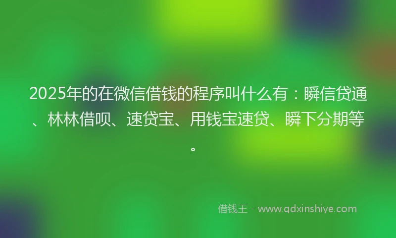 2025年的在微信借钱的程序叫什么有：瞬信贷通、林林借呗、速贷宝、用钱宝速贷、瞬下分期等。