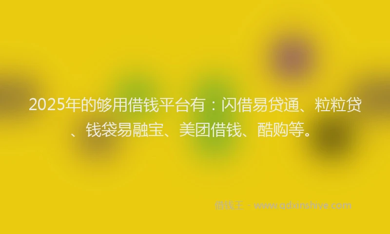 2025年的够用借钱平台有：闪借易贷通、粒粒贷、钱袋易融宝、美团借钱、酷购等。