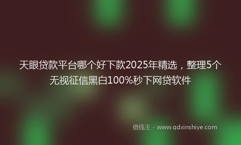 天眼贷款平台哪个好下款2025年精选，整理5个无视征信黑白100%秒下网贷软件