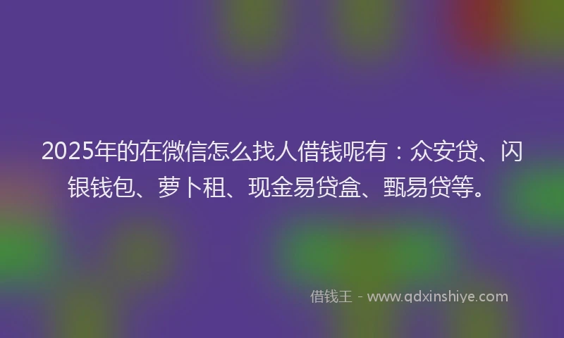 2025年的在微信怎么找人借钱呢有：众安贷、闪银钱包、萝卜租、现金易贷盒、甄易贷等。