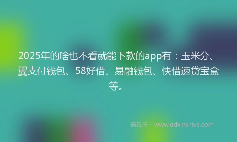 2025年的啥也不看就能下款的app有：玉米分、翼支付钱包、58好借、易融钱包、快借速贷宝盒等。
