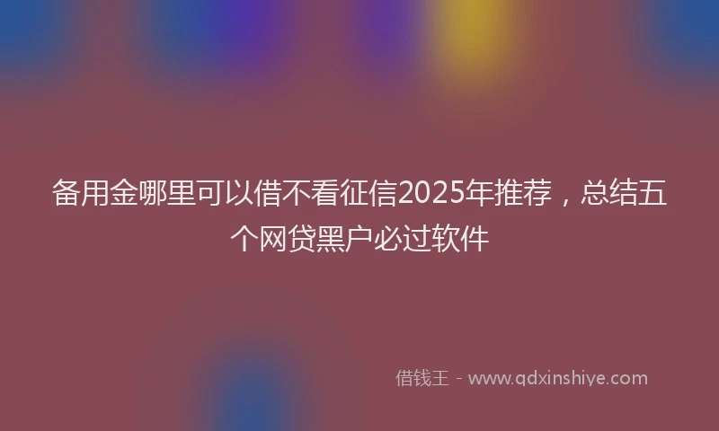 备用金哪里可以借不看征信2025年推荐，总结五个网贷黑户必过软件
