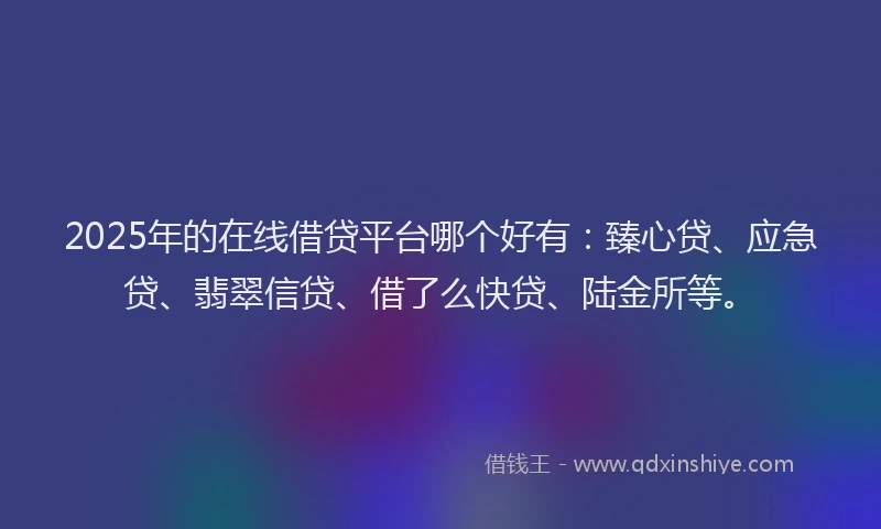 2025年的在线借贷平台哪个好有：臻心贷、应急贷、翡翠信贷、借了么快贷、陆金所等。
