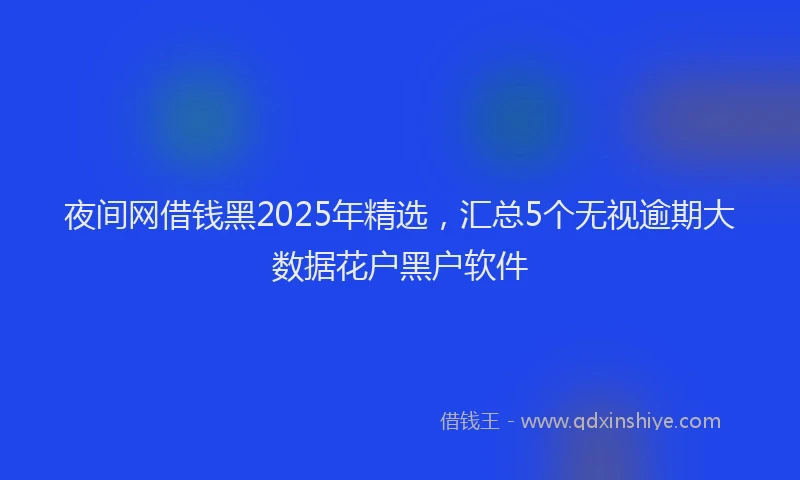 夜间网借钱黑2025年精选，汇总5个无视逾期大数据花户黑户软件