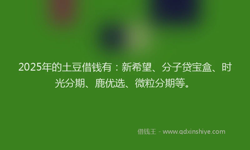 2025年的土豆借钱有：新希望、分子贷宝盒、时光分期、鹿优选、微粒分期等。