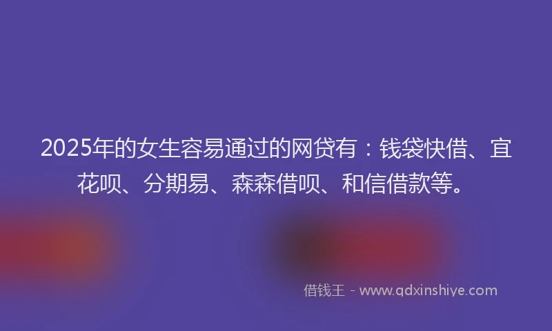 2025年的女生容易通过的网贷有：钱袋快借、宜花呗、分期易、森森借呗、和信借款等。