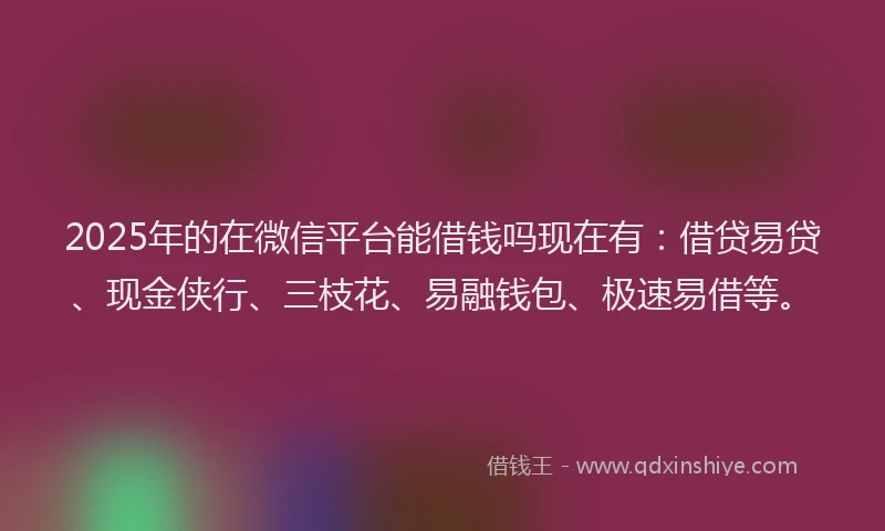 2025年的在微信平台能借钱吗现在有：借贷易贷、现金侠行、三枝花、易融钱包、极速易借等。