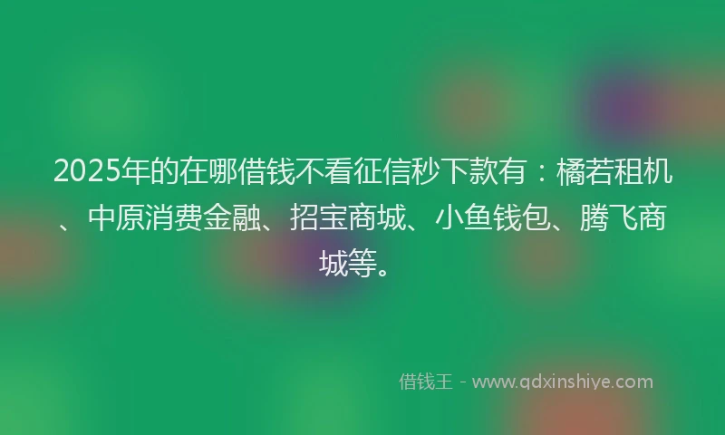2025年的在哪借钱不看征信秒下款有：橘若租机、中原消费金融、招宝商城、小鱼钱包、腾飞商城等。