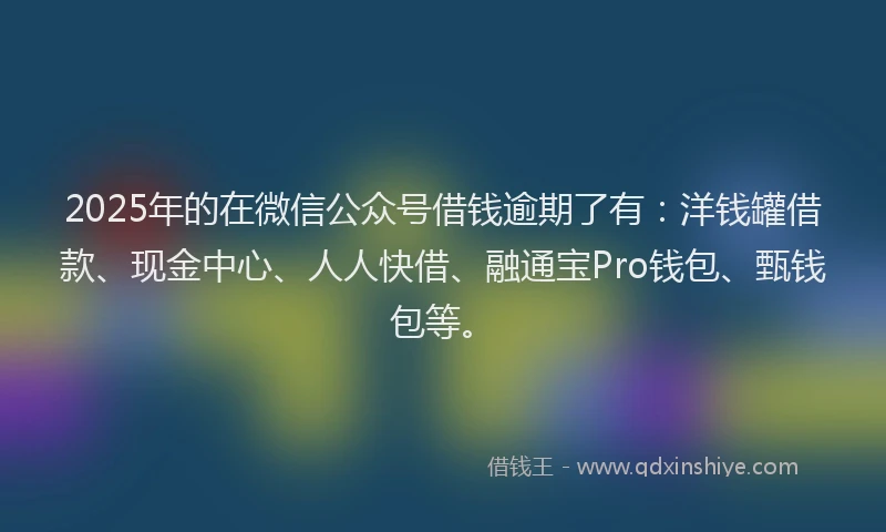 2025年的在微信公众号借钱逾期了有：洋钱罐借款、现金中心、人人快借、融通宝Pro钱包、甄钱包等。