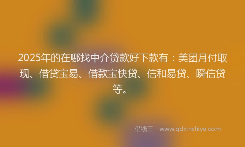2025年的在哪找中介贷款好下款有：美团月付取现、借贷宝易、借款宝快贷、信和易贷、瞬信贷等。