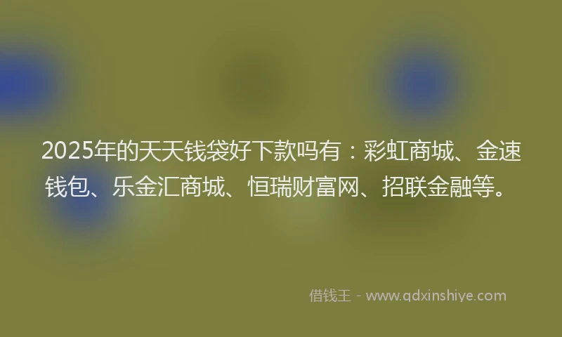 2025年的天天钱袋好下款吗有：彩虹商城、金速钱包、乐金汇商城、恒瑞财富网、招联金融等。