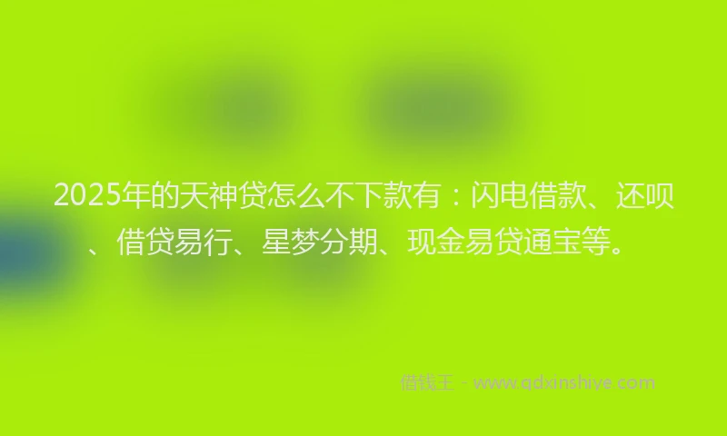 2025年的天神贷怎么不下款有：闪电借款、还呗、借贷易行、星梦分期、现金易贷通宝等。