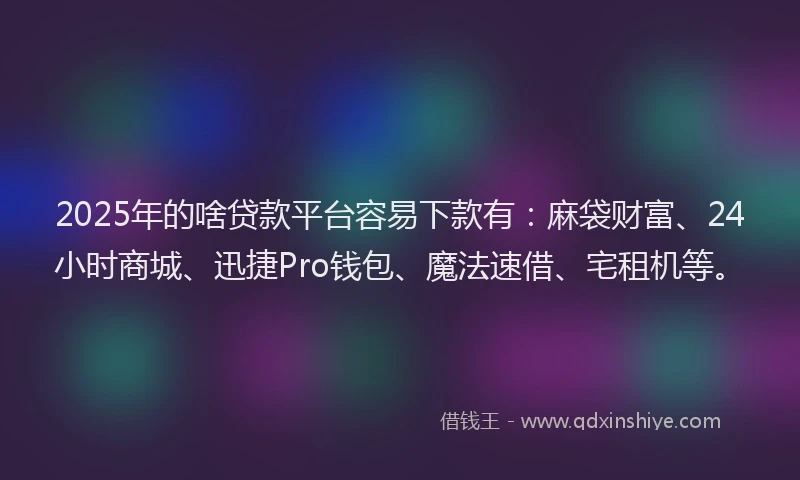 2025年的啥贷款平台容易下款有：麻袋财富、24小时商城、迅捷Pro钱包、魔法速借、宅租机等。