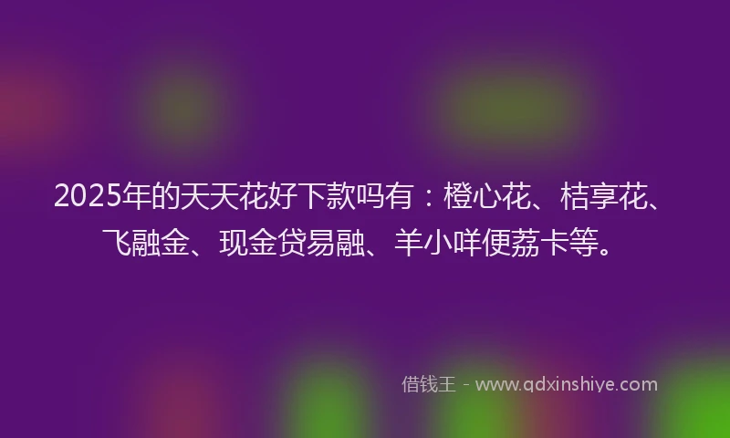 2025年的天天花好下款吗有：橙心花、桔享花、飞融金、现金贷易融、羊小咩便荔卡等。