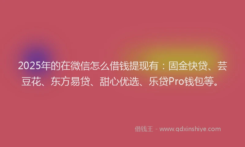2025年的在微信怎么借钱提现有：固金快贷、芸豆花、东方易贷、甜心优选、乐贷Pro钱包等。