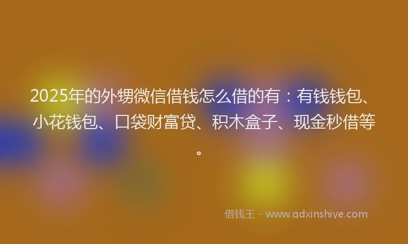 2025年的外甥微信借钱怎么借的有：有钱钱包、小花钱包、口袋财富贷、积木盒子、现金秒借等。